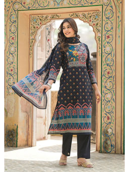 Autumnlane - Women Black Printed Kurta with Pant and Dupatta (Set of 3)