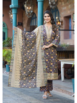 Autumnlane - Women Blue Printed Kurta with Palazzo and Dupatta (Set of 3)