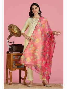 BulBul - Women Yellow Silk Embroidered Kurta with Pant and Dupatta