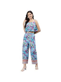 Deebaco - Women Turquoise Rayon Floral Co-Ord Set