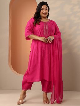 Extra love by Libas - Women Pink Silk Blend Embellished Kurta with Salwar and Dupatta