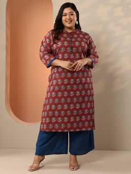 Extra love by Libas - Women Maroon Cotton Floral Kurta with Palazzo