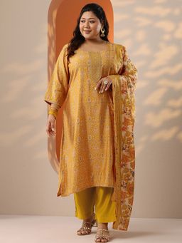 Extra love by Libas - Women Yellow Silk Blend Floral Kurta with Pant and Dupatta