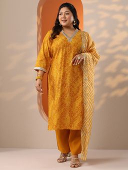Extra love by Libas - Women Yellow Silk Blend Floral Kurta with Pant and Dupatta