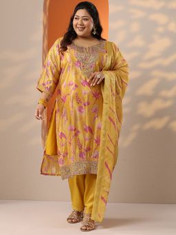 Extra love by Libas - Women Yellow Silk Blend Embroidered Kurta with Pant and Dupatta