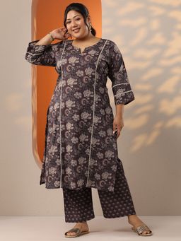 Extra love by Libas - Women Brown Silk Blend Floral Kurta with Pant