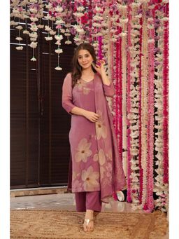 Lush Glam - Women Purple Tissue Floral Kurta with Pant and Dupatta