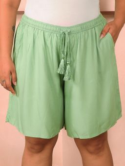 Indietoga - Green Solid Rayon Shorts