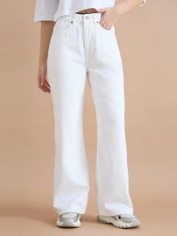 TARAMA - Womens High-Waist White Wide-Leg Jeans