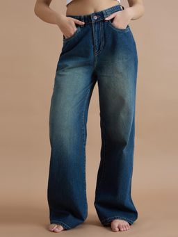 TARAMA - Womens High Rise Retro 90s Style Wide Leg Faded Jeans