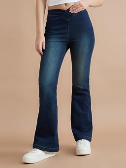TARAMA - Mid Rise Pull On Crossover Waist Flared stretchable Jeans