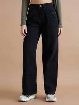 TARAMA - High Rise Wide Leg Jeans with Butterfly Embroidery