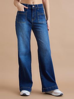 TARAMA - High-Waisted Flare Jeans with Angled Pockets