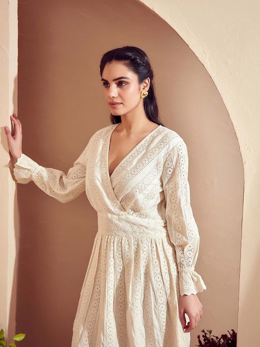Buy BOHO-CHIC By Sukriti Jain Cream The All Time Classic Midi Dress Online