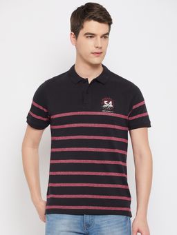 Club York - Men Navy Striper Polo Collar T-Shirt