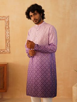 Jompers - Men Purple Cotton Mandarin Neck Printed Kurta