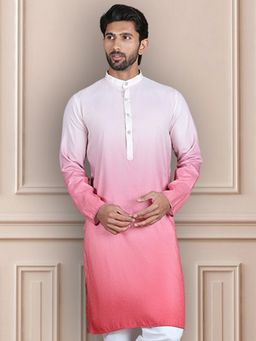 Jompers - Men Coral Cotton Blend Mandarin Neck Ombre Kurta