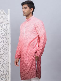 Jompers - Men Coral Cotton Mandarin Neck Printed Kurta