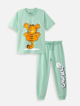 Napchief - Green Printed Relaxed T-Shirt with Pyjama