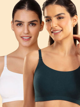 Nykd by Nykaa - Easy Breezy Slip on Bra PO2 - NYB165 - White and Green (Pack of 2)