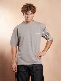 Campus Sutra - Men Coin Grey Boxy Folk-Wave T-Shirt