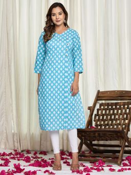 VEDANA - Cotton Printed Straight Kurta - Blue