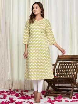 VEDANA - Cotton Printed Straight Kurta - Green