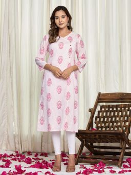VEDANA - Cotton Printed Straight Kurta - Pink