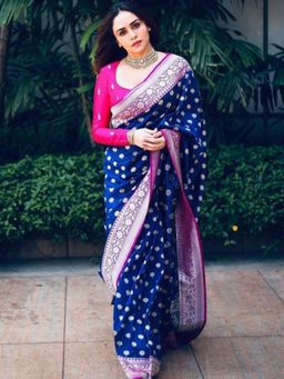 Odette - Violet Silk Blend Zari Work Saree For Women with Unstitched Blouse
