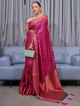 Odette - Magenta Silk Blend Zari Work Saree For Women with Unstitched Blouse