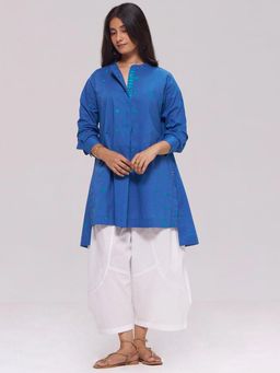Ganga Fashions - Denim Blue Pure Cotton Kurta And Pant
