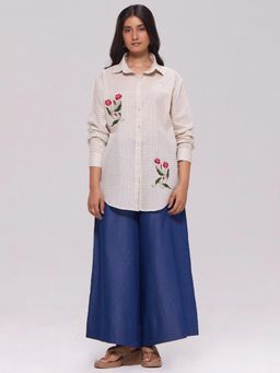 Ganga Fashions - Off-White Checks Shirt And Palazzo