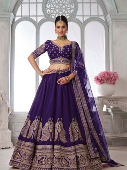 Odette - Royal Purple Embellished Semi Stitched Lehenga Choli With Dupatta