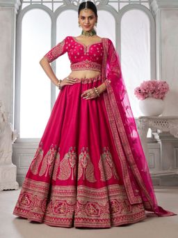 Odette - Dark Pink Silk Blend Embellished Semi Stitched Lehenga Choli With Dupatta