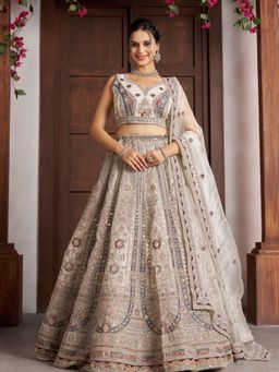 Odette - Off White Net Embellished Semi Stitched Lehenga Choli With Dupatta
