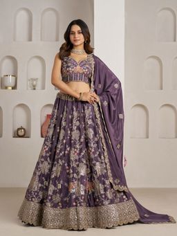 Odette - Purple Silk Blend Embellished Semi Stitched Lehenga Choli With Dupatta