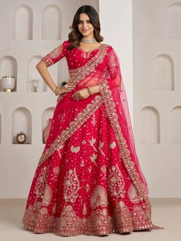 Odette - Pink Silk Blend Embellished Semi Stitched Lehenga Choli With Dupatta