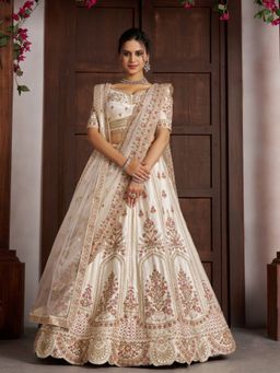 Odette - Off White Silk Blend Embellished Semi Stitched Lehenga Choli With Dupatta