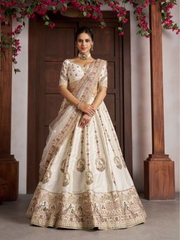 Odette - Off White Silk Blend Embellished Semi Stitched Lehenga Choli With Dupatta