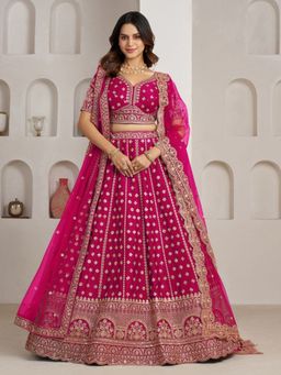 Odette - Dark Pink Silk Blend Embellished Semi Stitched Lehenga Choli With Dupatta