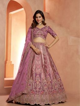 Odette - Mauve Silk Blend Embroidered Semi Stitched Lehenga Choli With Dupatta