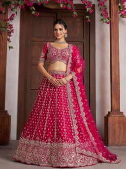 Odette - Dark Pink Net Embellished Semi Stitched Lehenga Choli With Dupatta