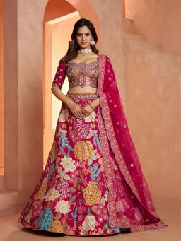 Odette - Pink Silk Blend Embellished Semi Stitched Lehenga Choli With Dupatta
