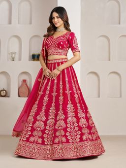 Odette - Dark Pink Silk Blend Embellished Semi Stitched Lehenga Choli With Dupatta