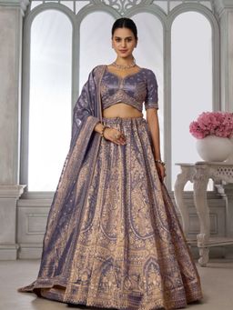 Odette - Purple Silk Blend Embroidered Semi Stitched Lehenga Choli With Dupatta