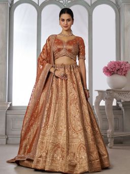 Odette - Rust Silk Blend Embroidered Semi Stitched Lehenga Choli With Dupatta