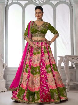 Odette - Olive Silk Blend Embellished Semi Stitched Lehenga Choli With Dupatta