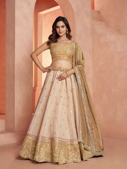 Odette - Cream Silk Blend Embellished Semi Stitched Lehenga Choli With Dupatta