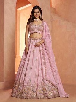 Odette - Pastel Pink Silk Blend Semi Stitched Lehenga Choli With Dupatta