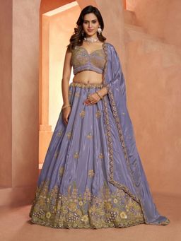 Odette - Lavender Silk Blend Semi Stitched Lehenga Choli With Dupatta